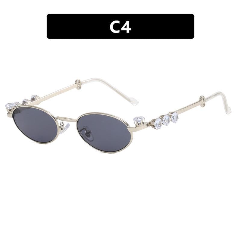 Y2K Vintage Oval Small Frame Sunglasses Women Punk Elegant Luxury Diamond Metal Eyeglasses Designer Brand As the photo