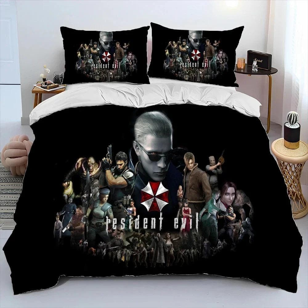 3D R-Resident Evil Games Gamer Comforter Bedding Set,Duvet Cover Bed Set Quilt Cover Pillowcase,king Queen Size Bedding Set Boys 135x200cm 2pcs