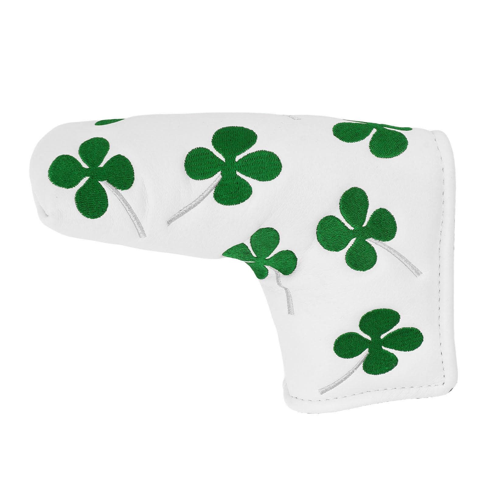 Good Luck Four Leaf Golf Putter Headcover Thick Plush L Shaped Golf Blade Putter Head Cover Black