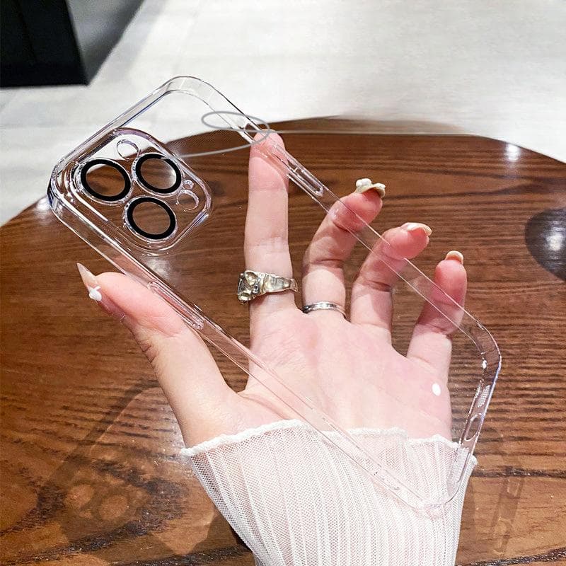 Applicable To Apple 16promax Mobile Phone Case Glass IPhone 15 Transparent High-end 1314 Simple Hard Case iPhone12