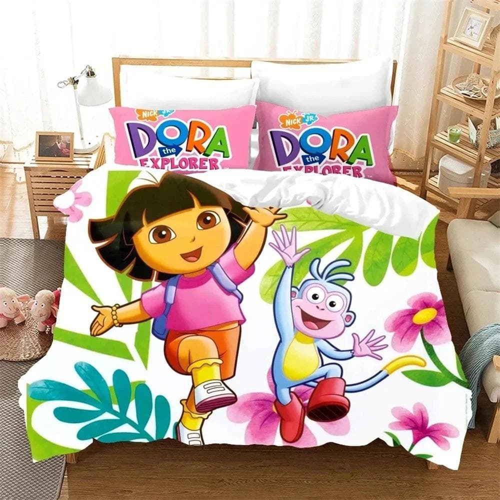 3D Print D-Dora Cartoon Explorer Bedding Set Duvet Cover Bed Set Quilt Cover Pillowcase Comforter king Queen Size Boys Adult 135x200cm 2pcs