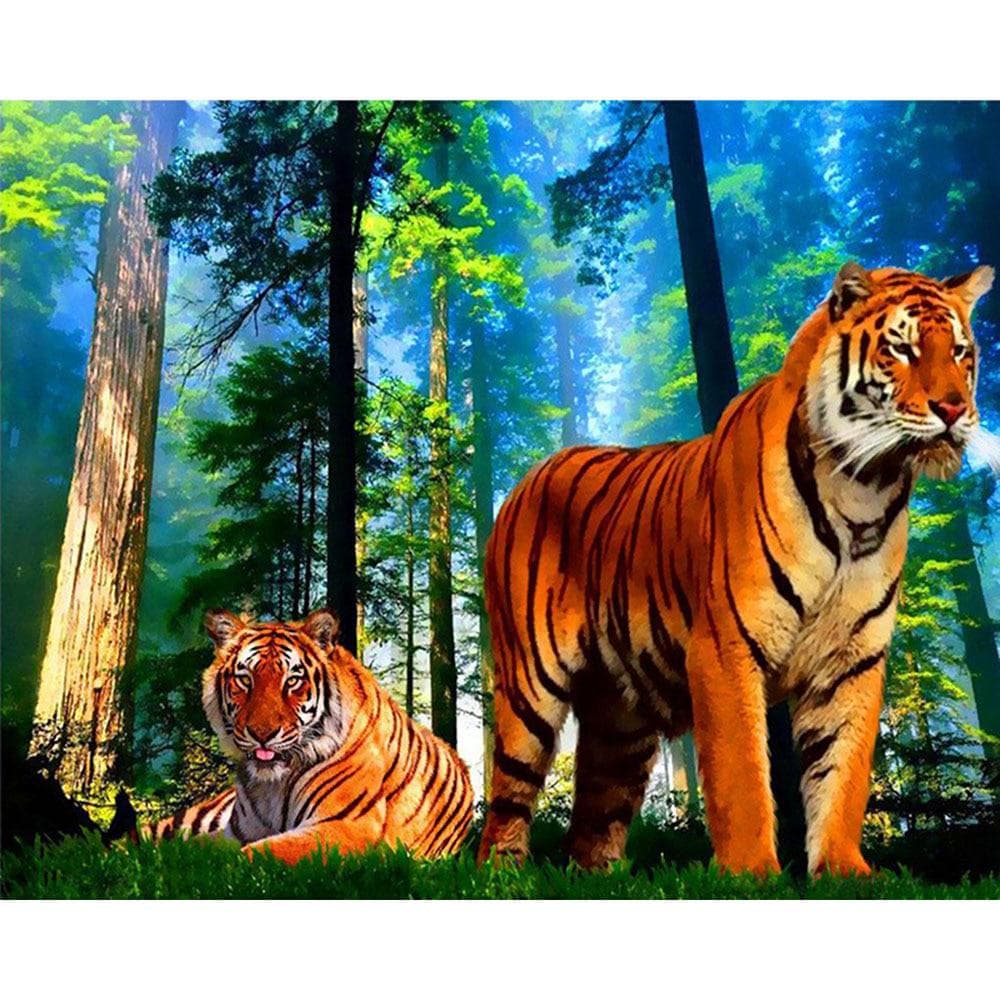 Cross Stitch Kit DIY Diamond Embroidery Forest Tiger Full Round Diamond Painting Mosaic Home Decor 20X30CM