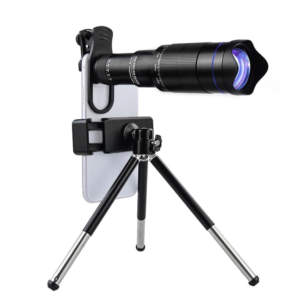 40X Mobile Phone Telephoto Lens Kit with Lens Clip + Phone Holder + Extendable Mini Tripod + Remote black