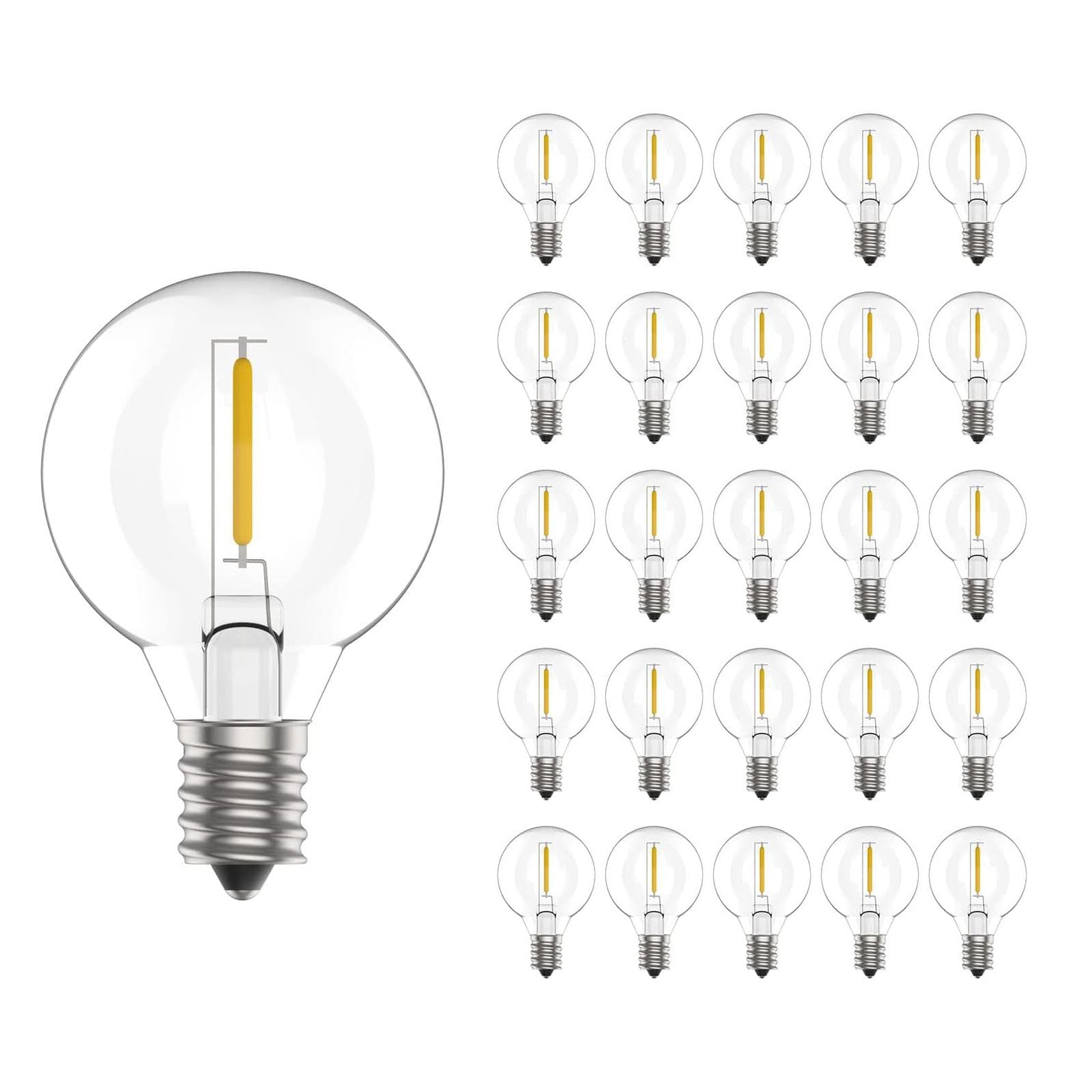 20 Pack G40 E12 LED Bulb 1W Warm White Globe Light 5V 24V 110V 220V Dimmable LED for Waterproof String Lights Garden Decoration DC 24V warm white