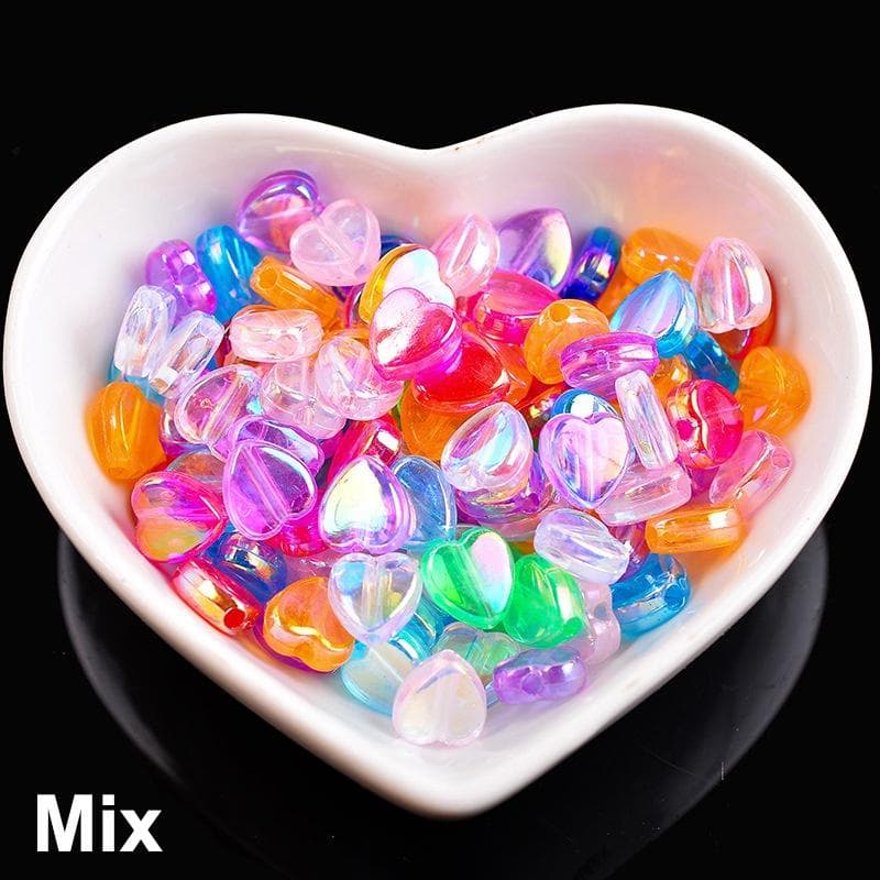 100pcs 9mm Acrylic 9mm Heart Acrylic Transparent Rainbow Color Beads For DIY Jewelry Making multicolour