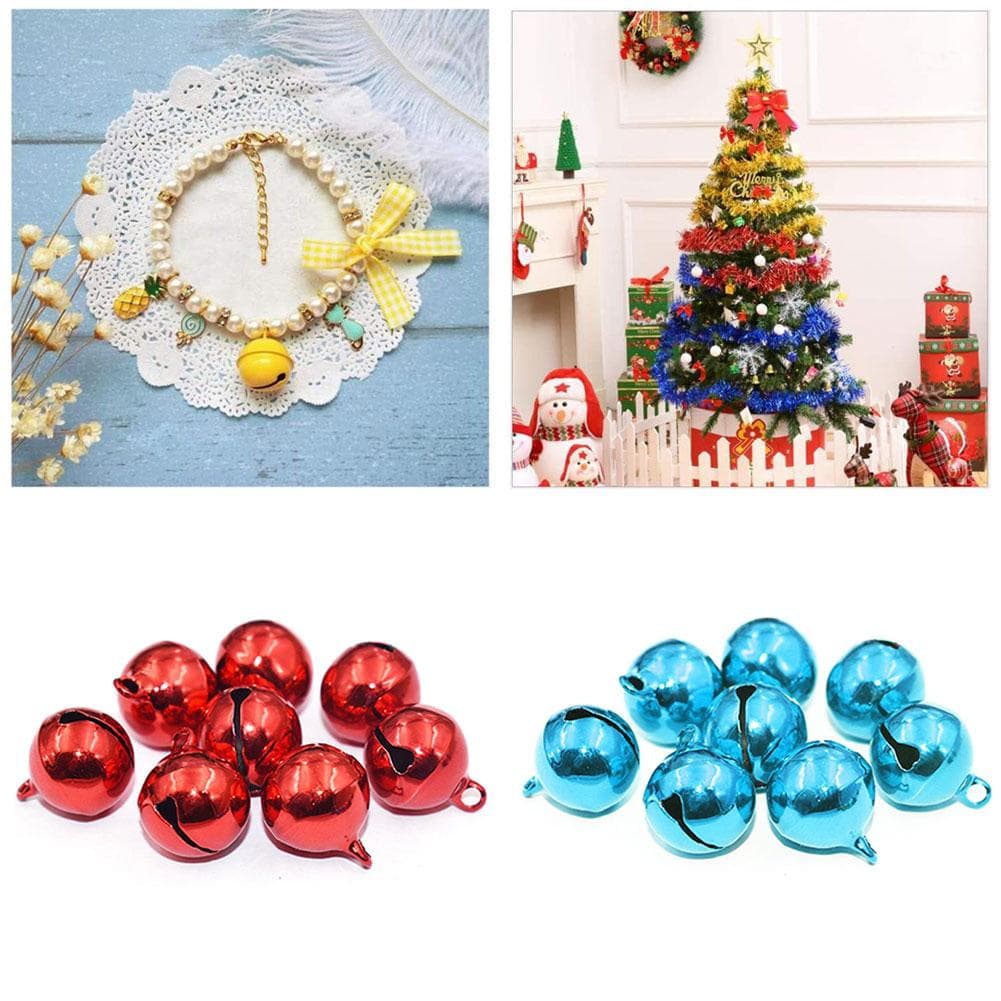 50Pcs Small Metal Bell Colourful Paint Christmas Jingle Bells Key Pendant Party DIY Beads(Red Blue )