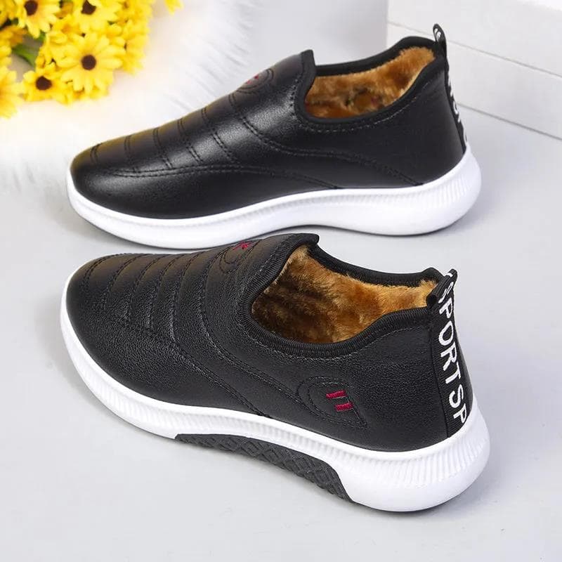 Women's Winter Anti-Slip Flat Walking Shoes All-match Solid Color Thick Soled Shoes Casual Sports Shoes 36 black