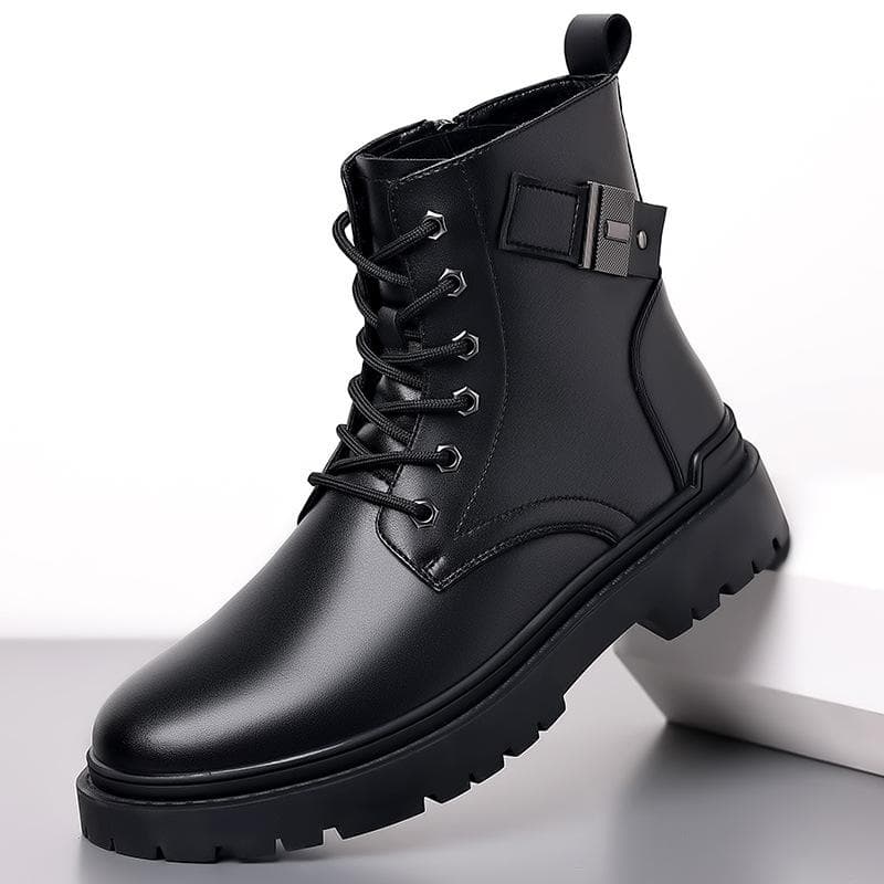 Patent Leather Boots Men's New Autumn and Winter New Fashion Casual British Style Men's Shoes Genuine Leather High-top Men's Shoes Trend 44 black