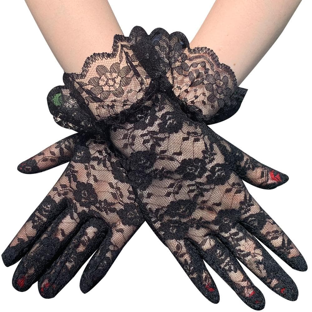 Women Short Gloves Elegant Lady Lotus Leaf Sheers Gloves Bridal gloves black