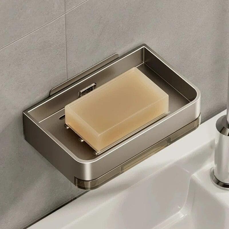 Metal Soap Holder Without Drilling Bathroom Soap Dish With Drain Water Wall Mounted Soap Organizer Bathroom Accessories grey