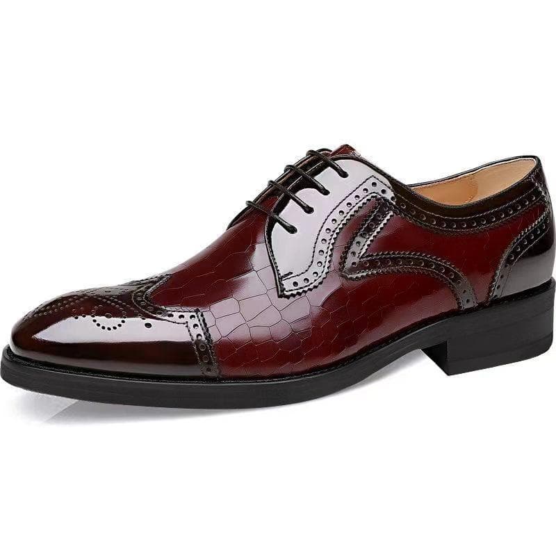Man Crocodile Skin Loafers Brogue Designer Men Formal Dress Shoes Leather Shoes Lace-up Office Business Wedding Oxford Shoes 39 burgundy