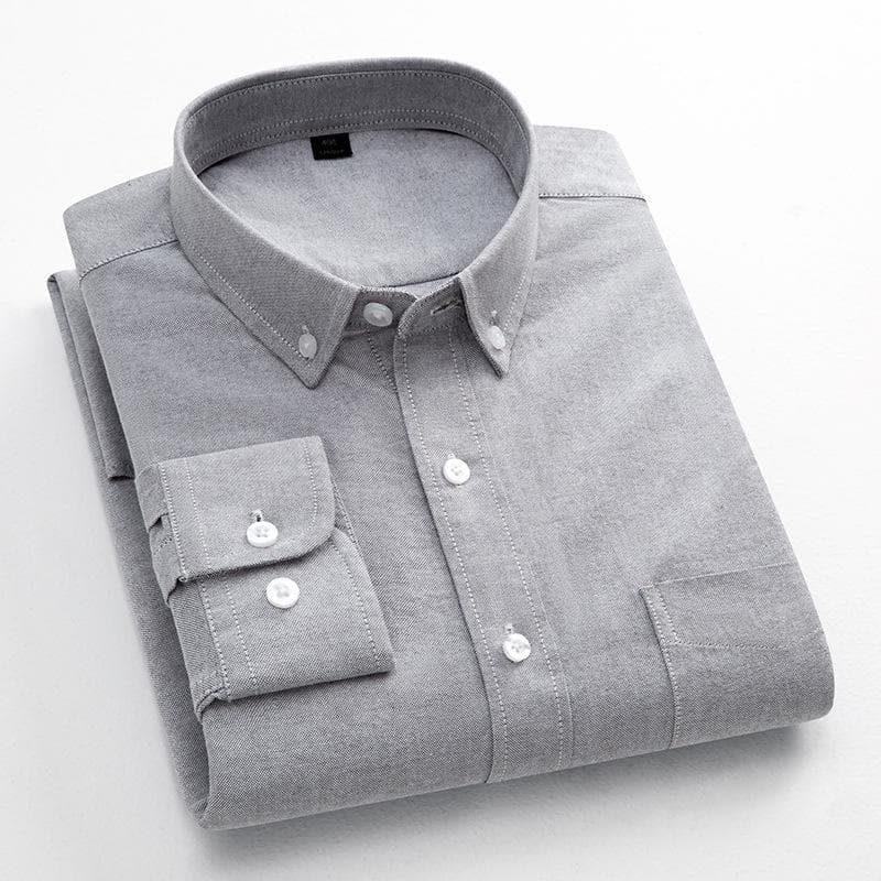 Men's Long-Sleeve Oxford Cotton Shirt - Breathable, Solid Color for Casual or Daily Wear L (40)