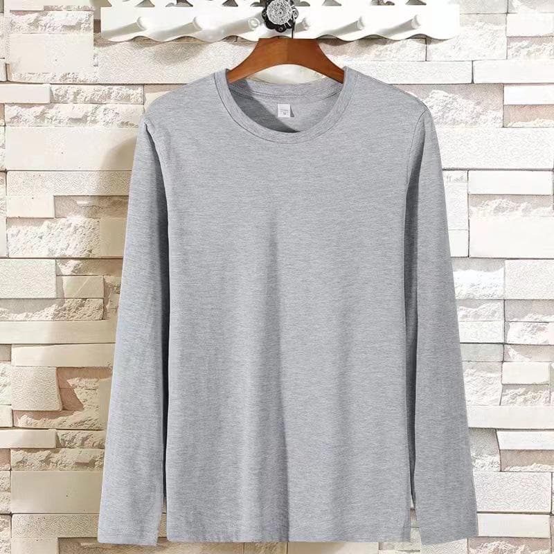 Men's White Cotton Long-Sleeve Crewneck Tee - Loose Fit Solid Color Autumn Top 5XL