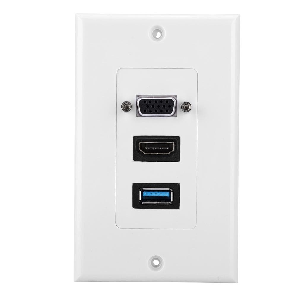 US 3-PORT VGA HDMI USB3.0 Socket Wall Mount Panel Adapter Wall Socket