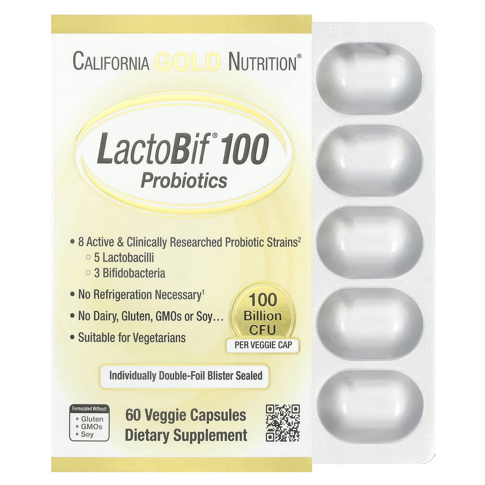 California Gold Nutrition, LactoBif®, 100 Billion CFU, 60 Veggie Capsules