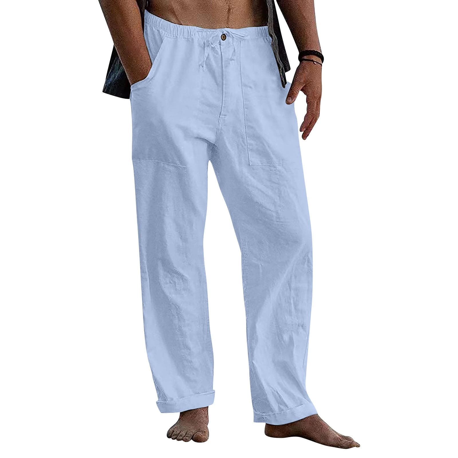 Linen Clothing For Men Natural Linen Pants For Men Contemporary Comfortable Quality Soft Linen Pocket Color Trousers S light blue