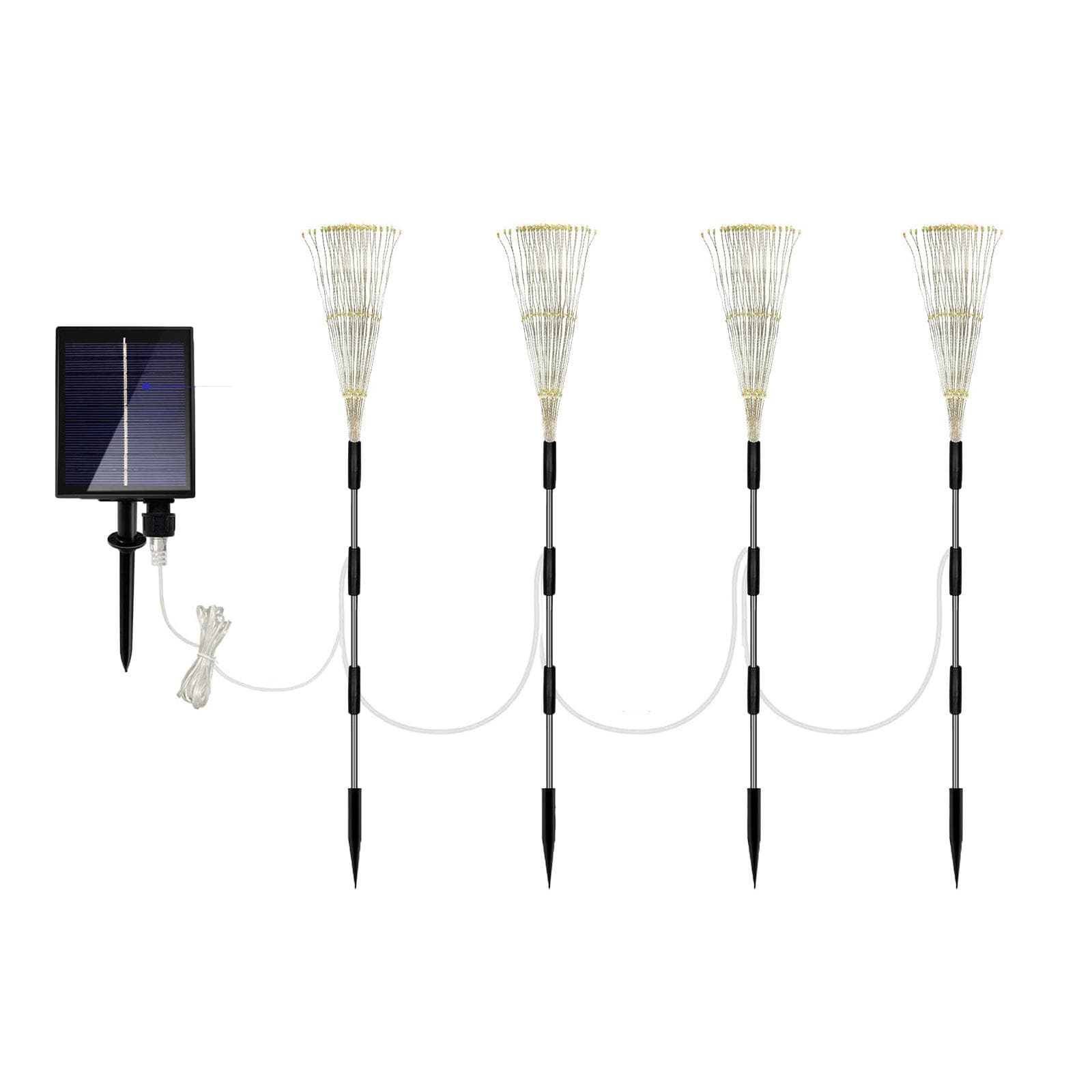 Solar Powered Lights Copper Wire Starburst Fireworks Fairy String Garden Landscape Light Christmas 4 white