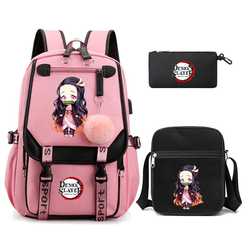 3Pcs/set Demon Slayer Kamado Nezuko Backpacks for Girls Anime School Bag Teenager Student Canvas Laptop Back Pack Women Rucksack