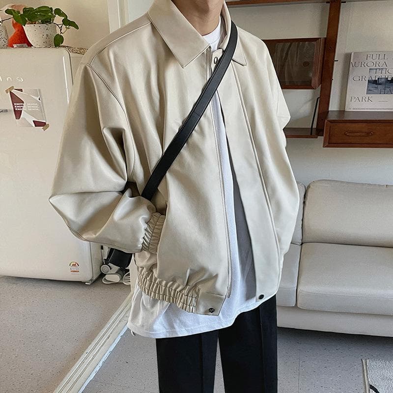 Leather Jacket Men's Spring and Autumn New Loose Leather Jacket Motorcycle Men's Korean Style Trendy Casual Jacket M
