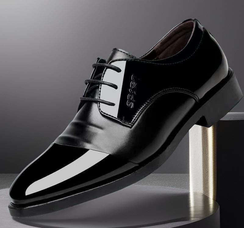 Men's 2024 Shiny Pointed-Toe Leather Lace-Up Dress Shoes 41 black