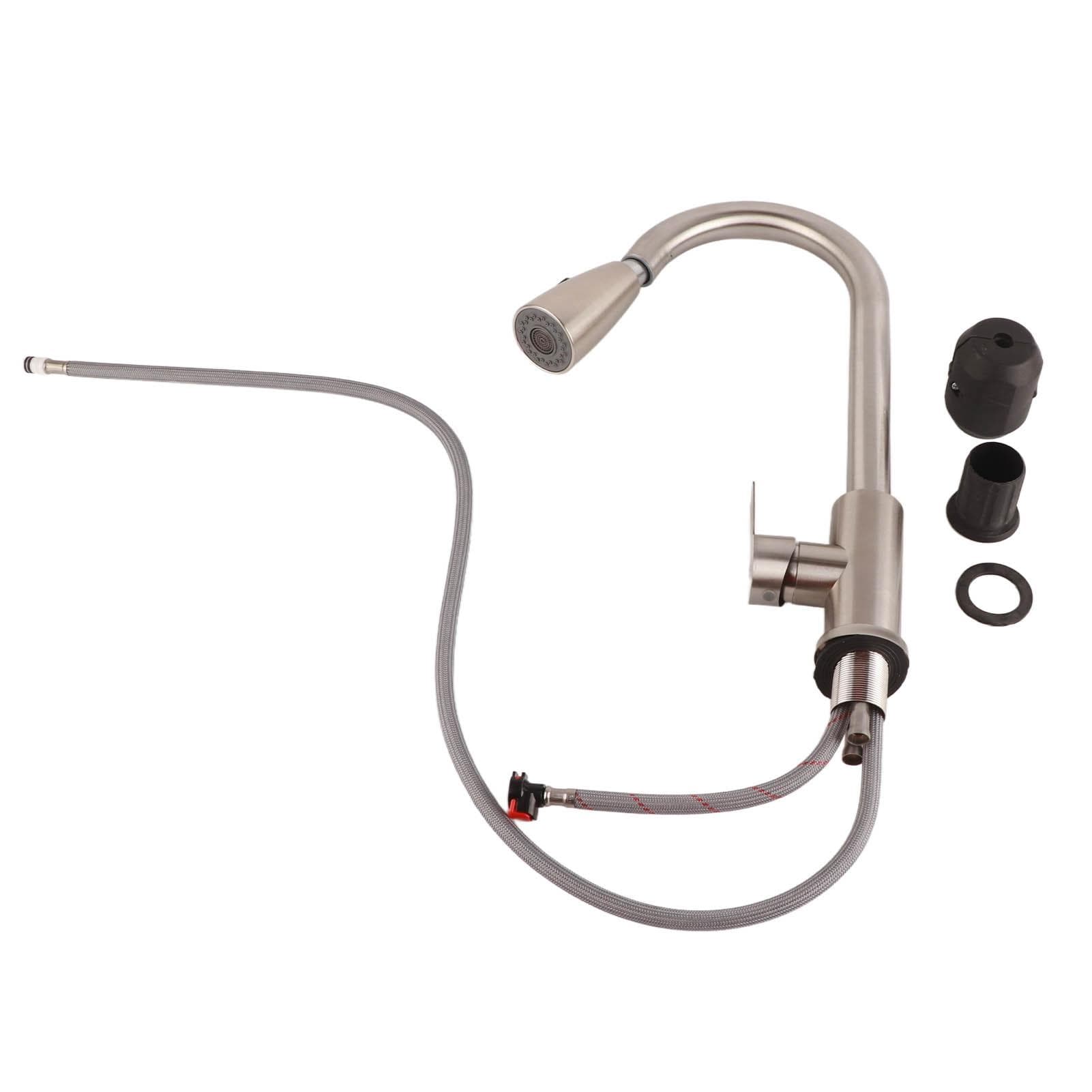 Stainless Steel Pull Out Kitchen Faucet Double Outlet Telescopic Cold Hot Water Tap High Arc Single