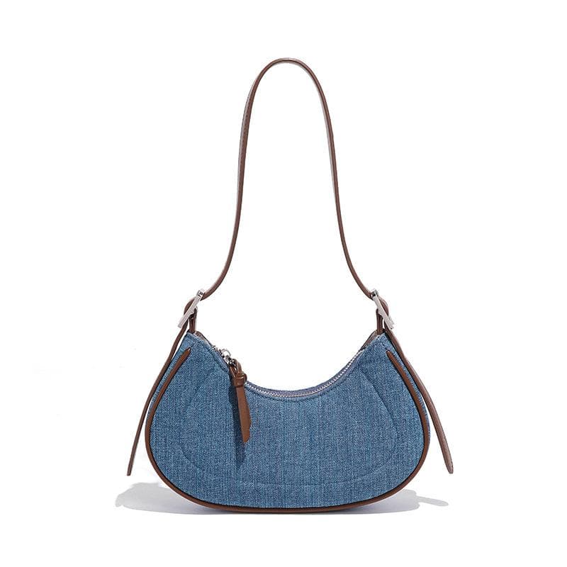 Women's Bag: Retro, High-end Texture, Contrasting Color Denim Single-shoulder Crescent-shaped Bag, Underarm Bag