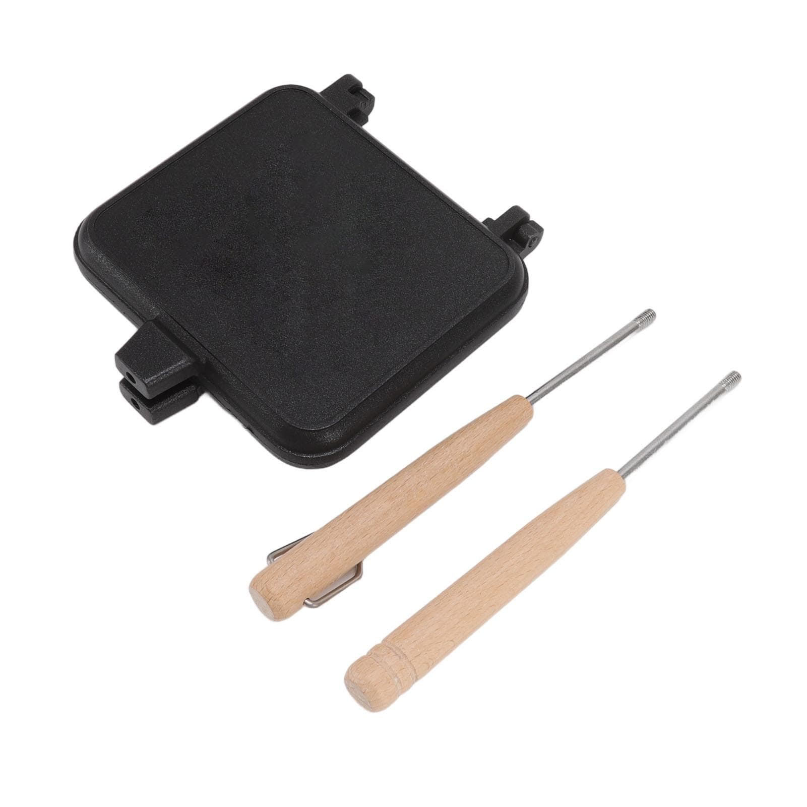 Double Sided Frying Pan Aluminum Alloy Sandwich Cooking Pan with 2 Detachable Wooden Handles for L(for 6.5-9kg)