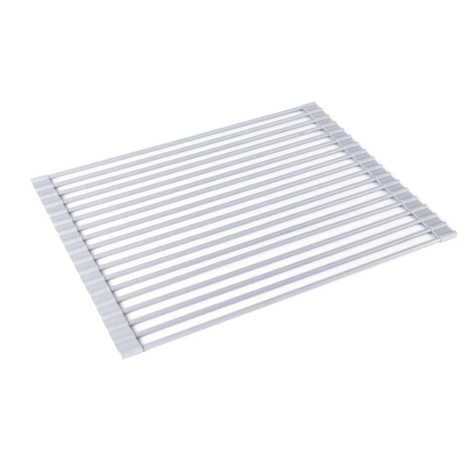 Roll Up Dish Drying Rack Stainless Steel Silicone Foldable Multipurpose Over Sink Drain Rack for