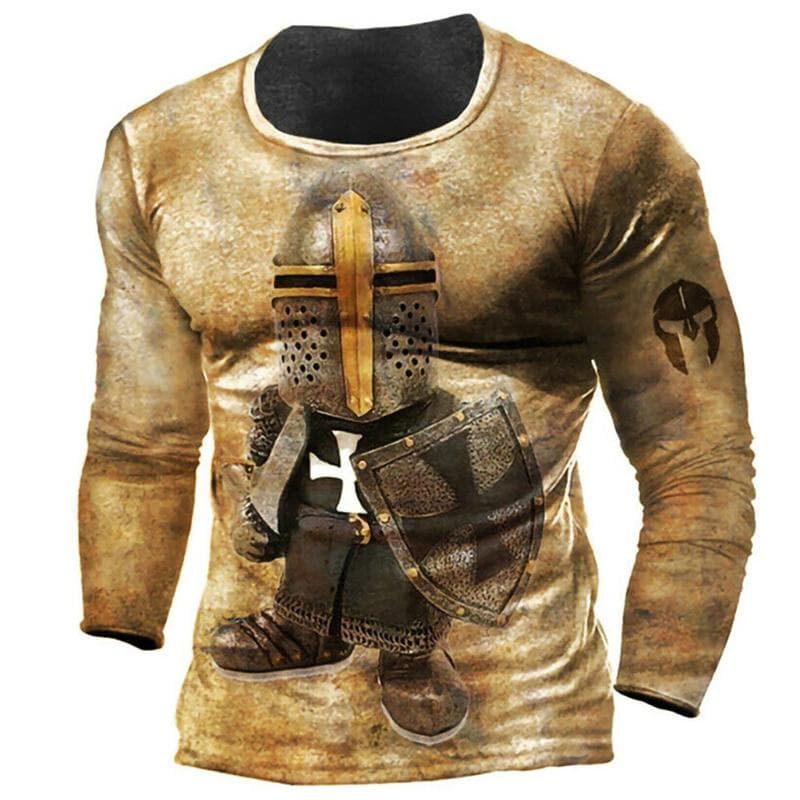 3D Heroic Templar T Shirt Men's Long Sleeve All-match Tops Fashion Street Hip Hop Cool Clothing Men Casual TShirts Oversized 6XL XXL