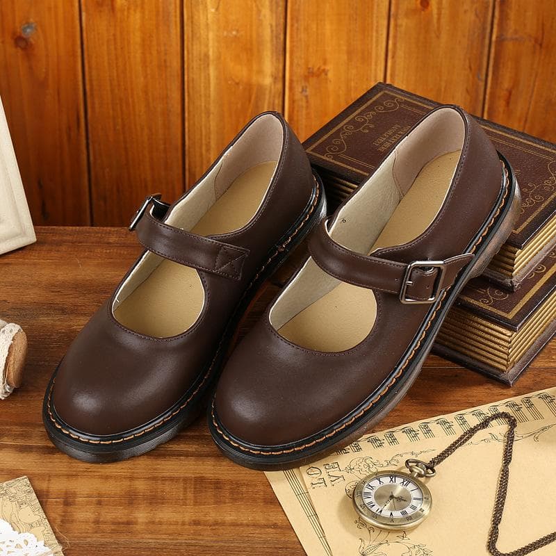 Literary And Retro Women'S Shoes Flat Mori Women'S Japanese Mary Jane Single Shoes Low-Top Round Head College Style Doll Leather Shoes 36 brown