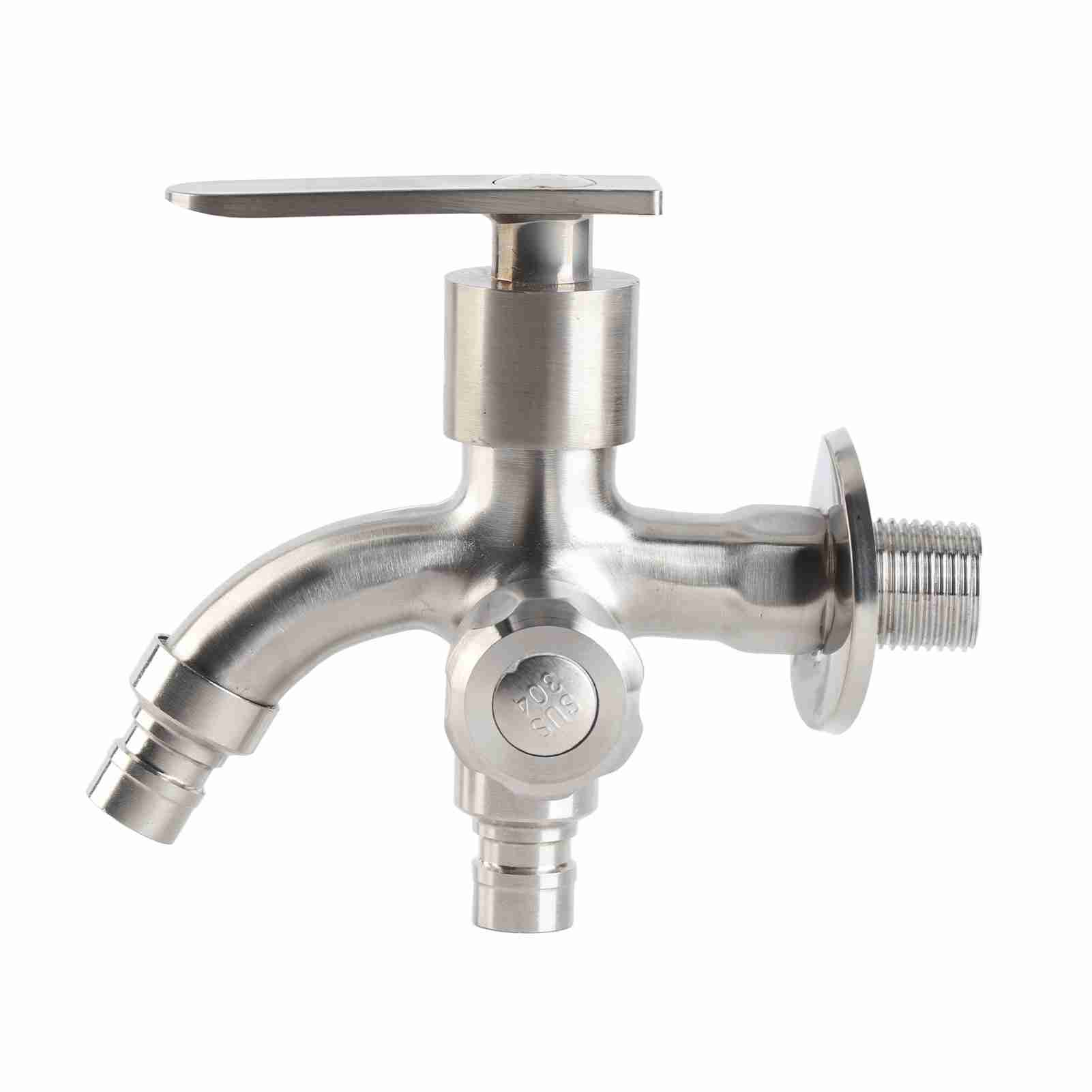 G1/2 Male Thread Water Faucet Dual Outlet Stainless Steel Water Tap for Gardens Washing Machines