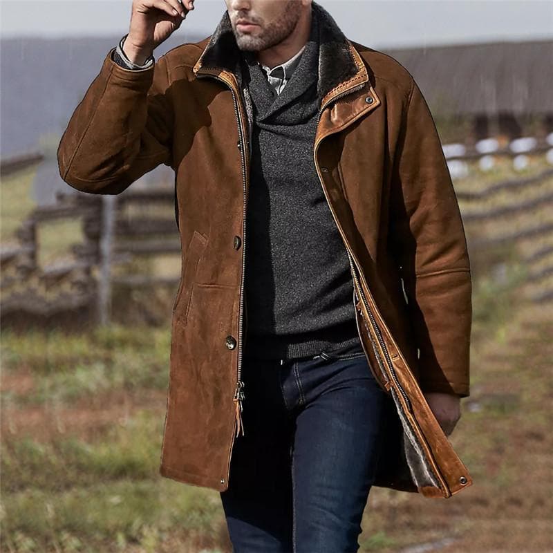 Autumn and Winter Men's Medium and Long Loose Woolen Coat XXXL brown