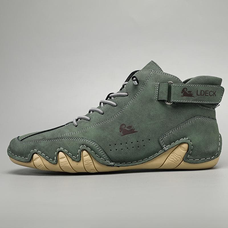 Italian Suede Boots Handmade with Closure High Top Plush Thickening Men's Casual Shoes Cotton Shoes Toe Leather Boots Men Winter Shoes 44 green