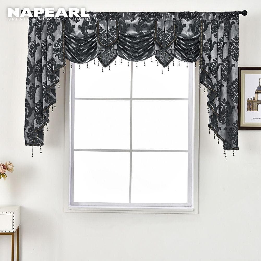 1PC NAPEARL Luxury Rural Decorative Beaded Valance Design Fashion Window Curtain W207cm x L125cm black