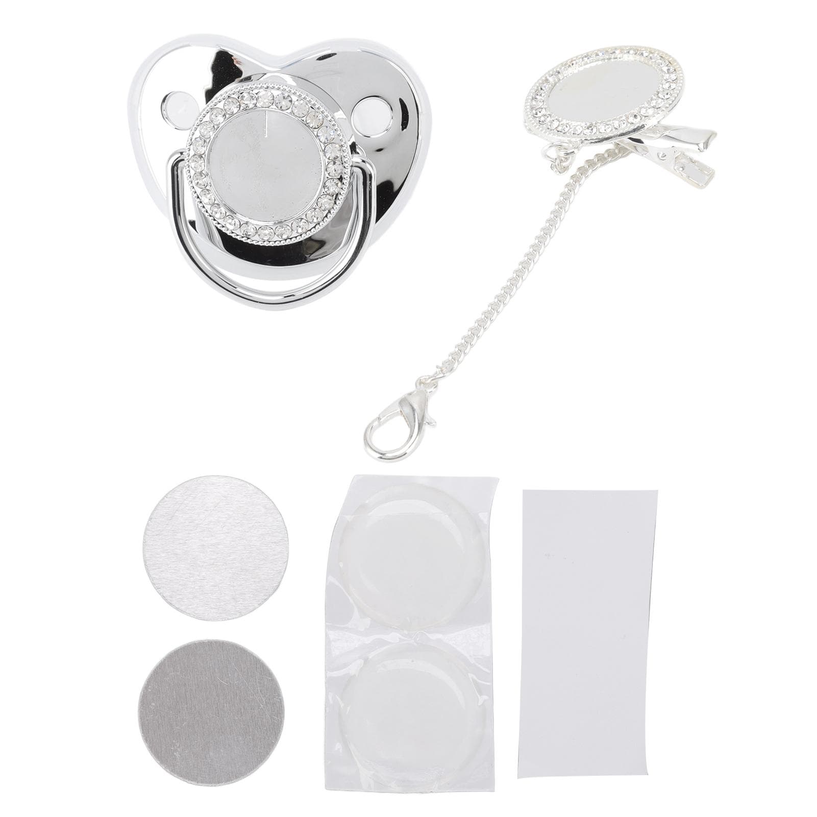 Baby Pacifier Stylish Toxic Free DIY Photo Decoration Infant Bling Pacifier Clip Set for Newborn silver