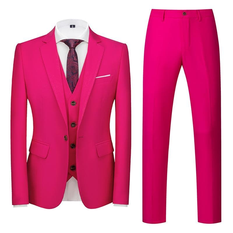 Formal Suit 3 Piece Set Suit for Men's Business Office Wedding Party Suit Blazer+Pant+Vest XXXXXXL rose red