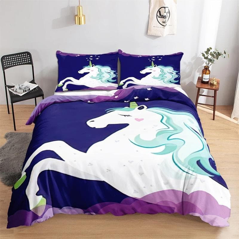 Kawaii Unicorn Colorful Luminous Unicorn Kids Bedding Set for Girls Pink Deluxe Quilt Cover Bedding Set King Queen Quilt Cover 135X200cm-2pcs