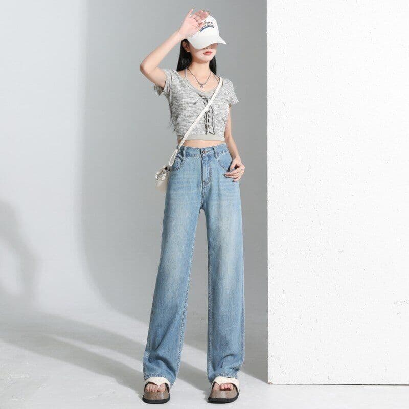 Tennis Jeans for Women In Summer Thin High Waist Drooping Wide-leg Jeans for Women In The Floor XXL