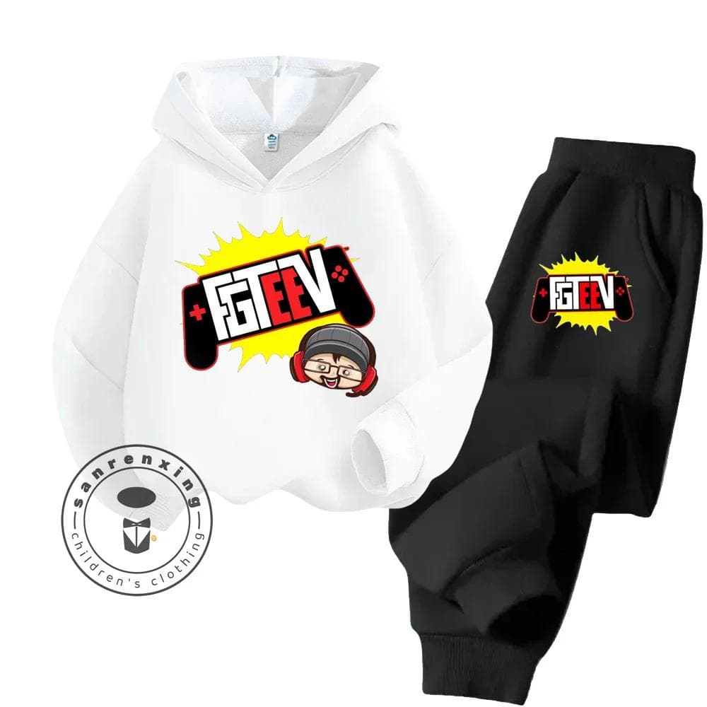 FGTeeV Cartoon Loungewear Ideal for Lazy Weekends Indoors Children's Creative Design Cartoon Printing Pure Cotton Hoodie Set 160