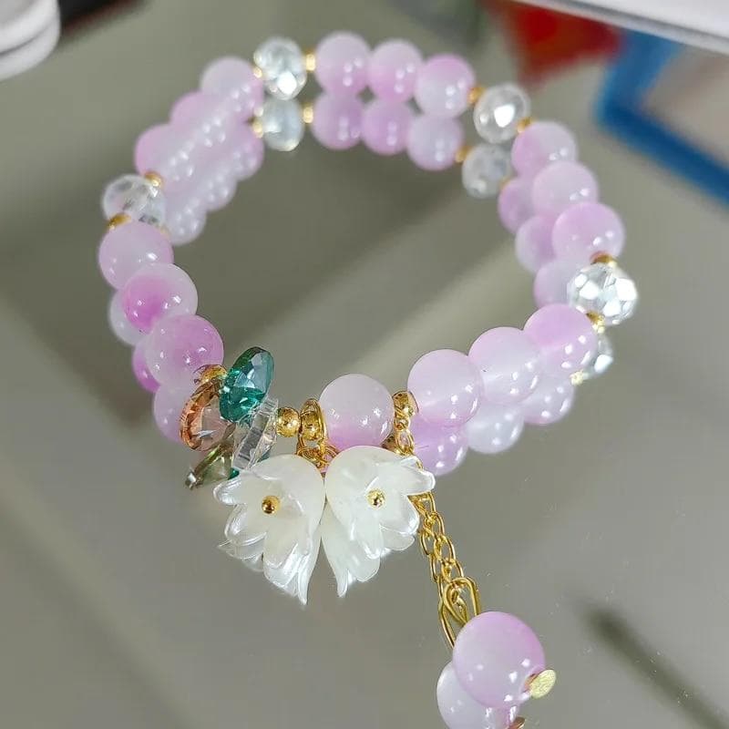 Sweet Popcorn Crystal Bracelet For Women Multicolor Glass Beads Lily of the ValleyFlower Bracelets Friendship Jewelry Gift