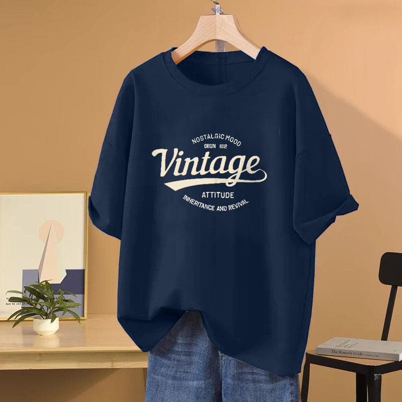 2025 Women's Retro Cotton Slim-Fit Short-Sleeve T-Shirt L (120-135 jin)