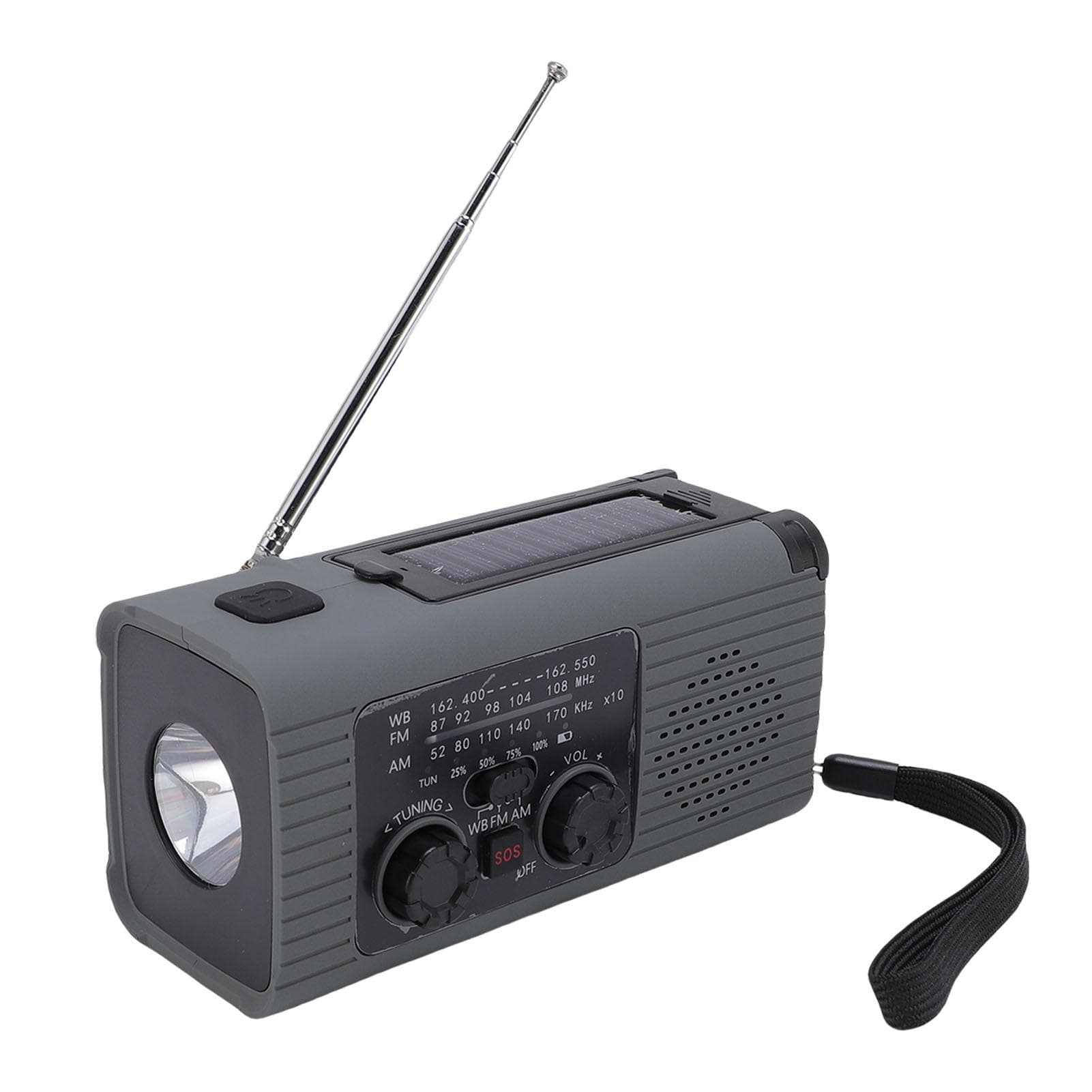 Solar Crank Radio Emergency LED Flashlight Cell Phone Charger 2000mAh Portable Rechargeable AM FM
