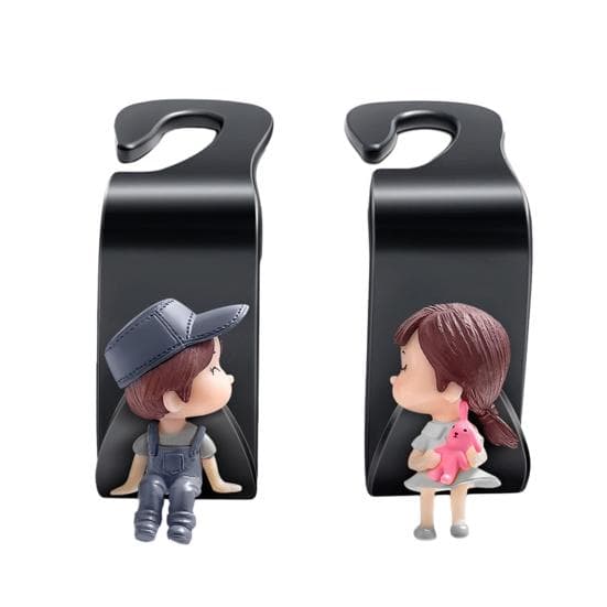 1 Pair Car Back Seat Headrest Hooks Cute Cartoon Figure Back Seat Hangers Car Handbag Clothes Hooks Auto Interior Accessories A