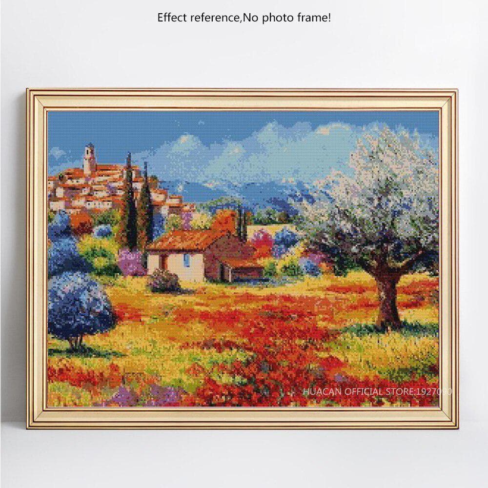 DIY Full Round Diamond Painting Landscape Town Full DisplayDIY Diamond Embroidery Cross Stitch 20X30CM