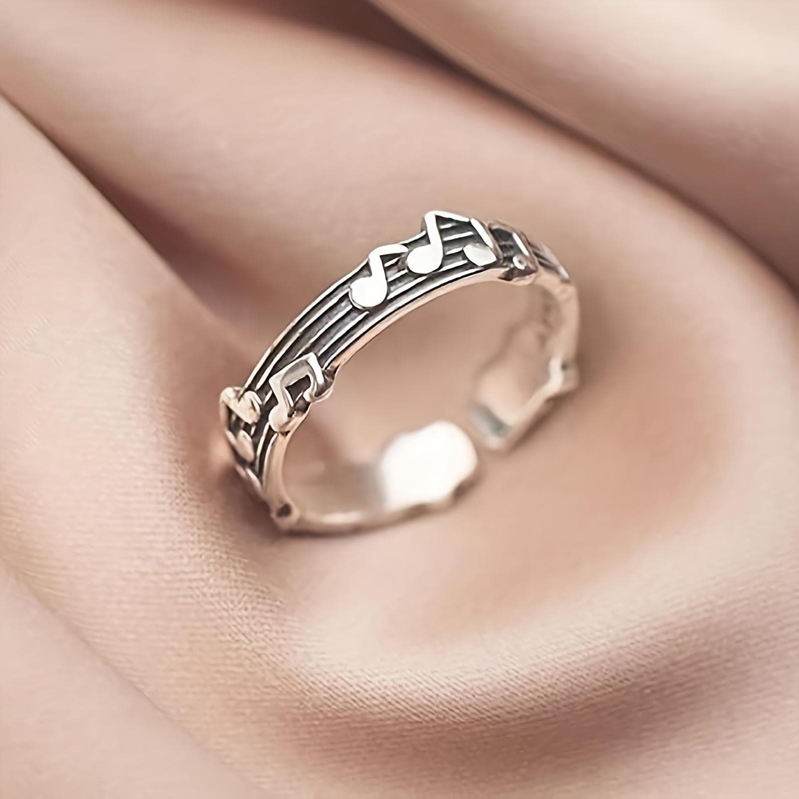 Stunning Music Note Ring - Adjustable, Rhodium Plated, Alloy Construction, Ideal Gift for Music Enthusiasts, Perfect Accessory for Parties, Fest Fresh & Sweet