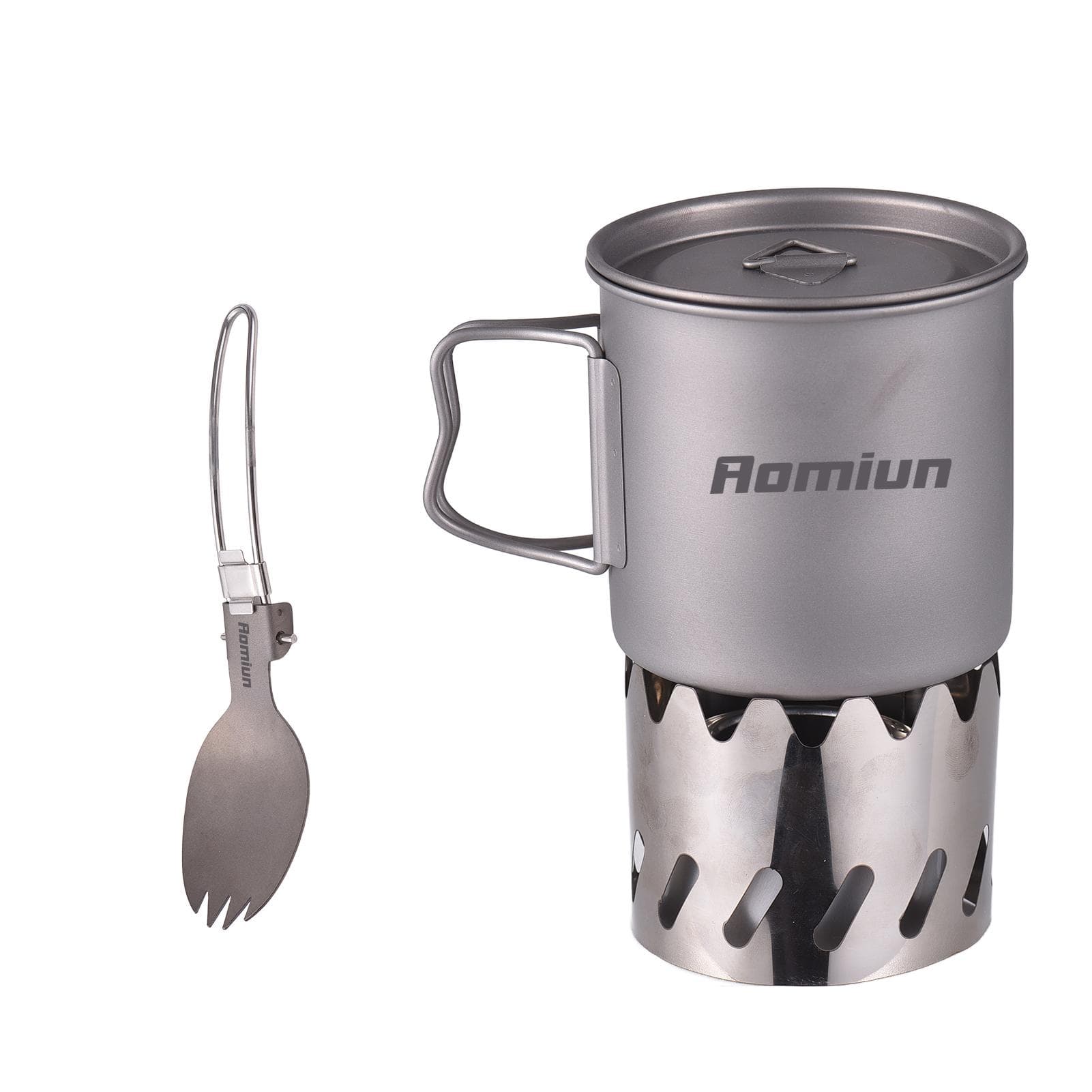 Camping Cooking Set Ti 500ml Cup Fork Spoon Alcohol Stove Windscreen Portable Camping Cook Sets for