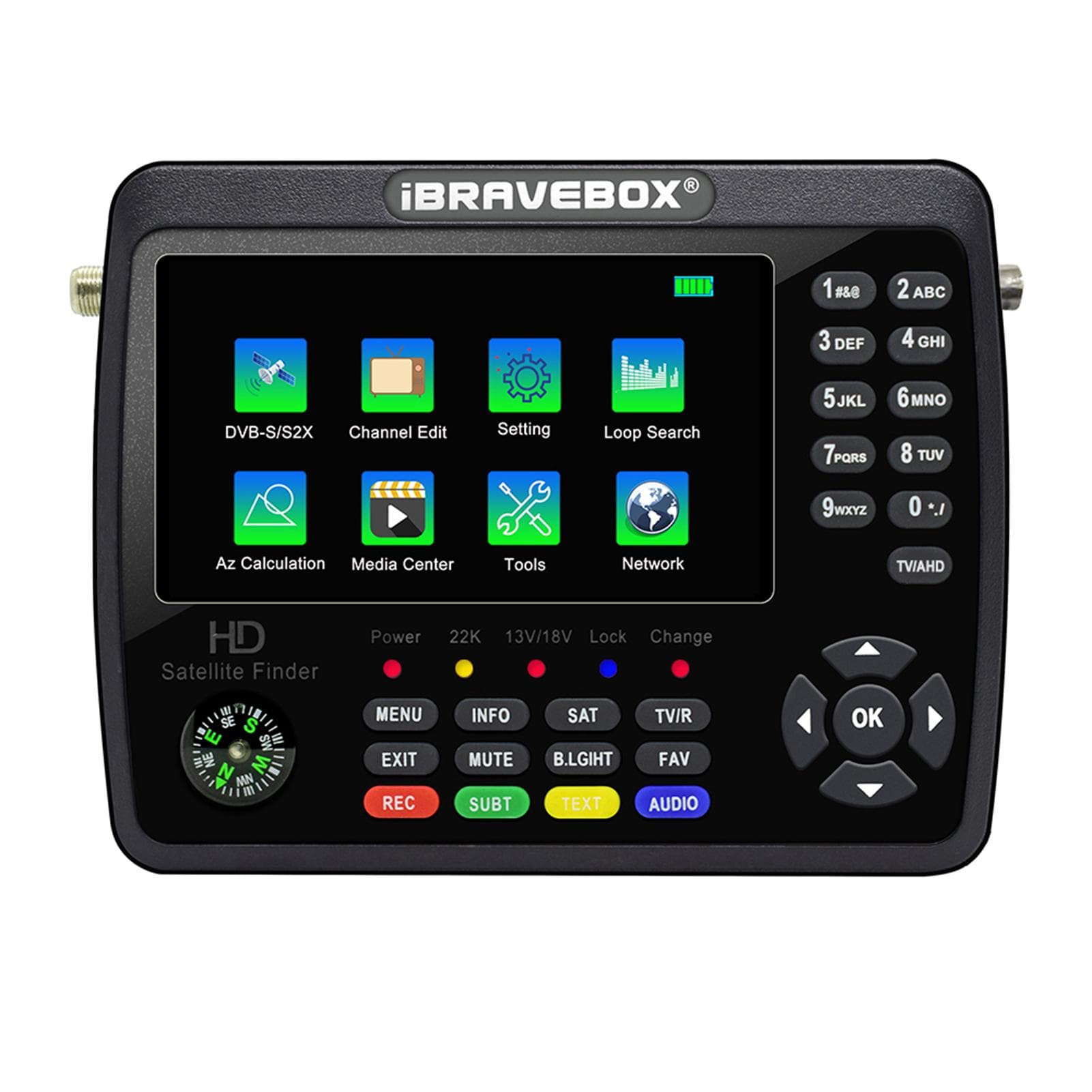 iBRAVEBOX V10 Finder Max+ HD Satellite TV Signal Finder DVBSS2S2X Digital Handheld Signal Meter EU Plug black