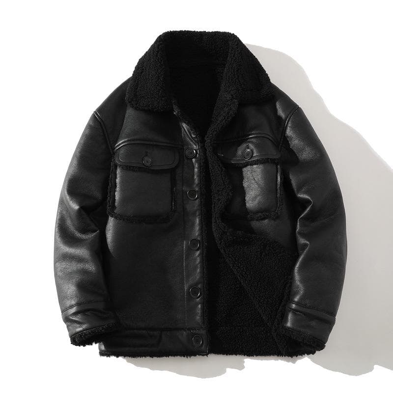 Men's Casual Lapel Single-breasted Fur Jacket Padded and Thickened To Keep Warm XXXXXL black