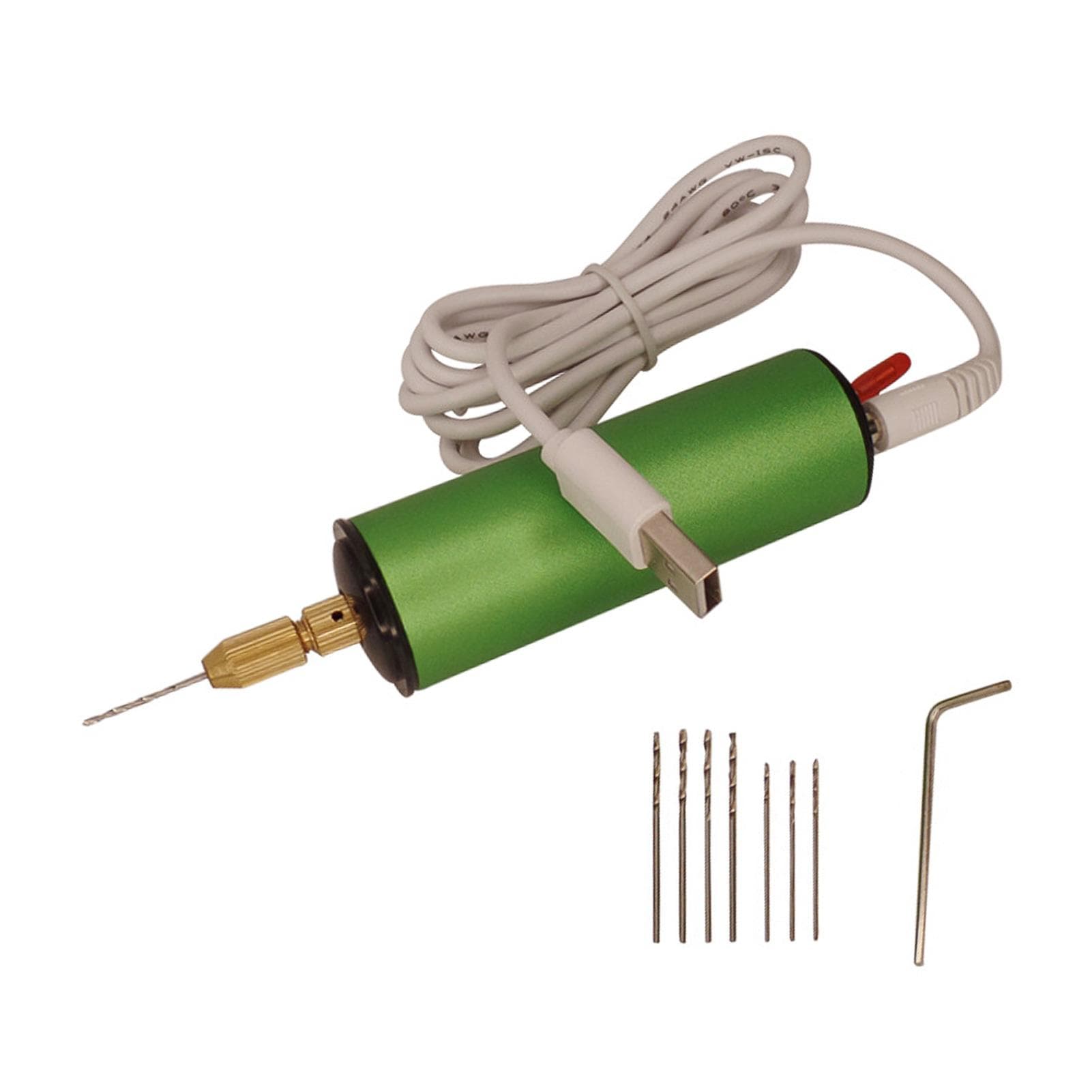 Adjustable 0.8-1.2mm Electric Mini Drill with 8pcs Drills Bits 0.8mm & 1.1mm for Jewelry DIY dark green