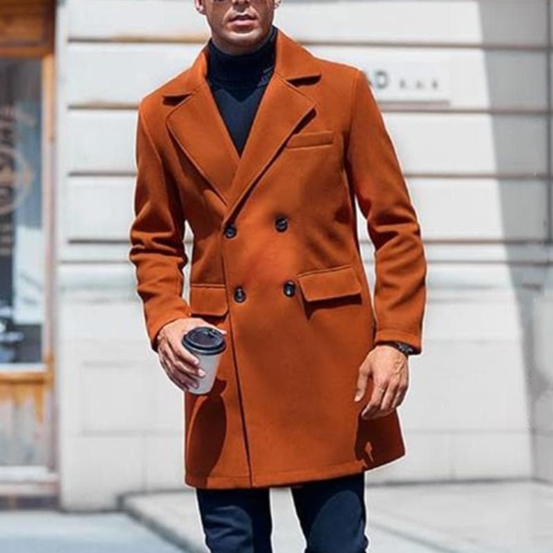 Large Size Woolen Coat Men's Casual Coat Mid-length Double Breasted 2XL